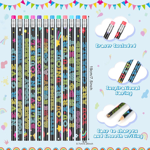 60 Pcs Motivational Pencils Bulk, Fun Inspirational School Pencils for Classroom, Cute Wood Pencils with Encourage Positive Sayings, Back to Schoo...