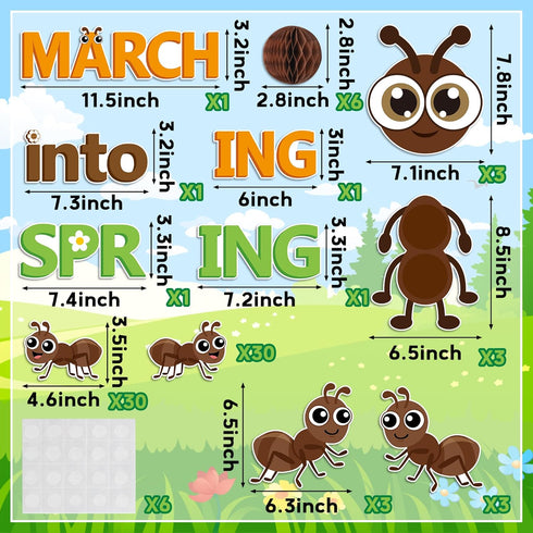 77Pcs Marching Into Spring Bulletin Board Set, Spring Insect Ant Honeycomb Cutouts Classroom Decorations, Hello Spring March Chalkboard Wall Decor...
