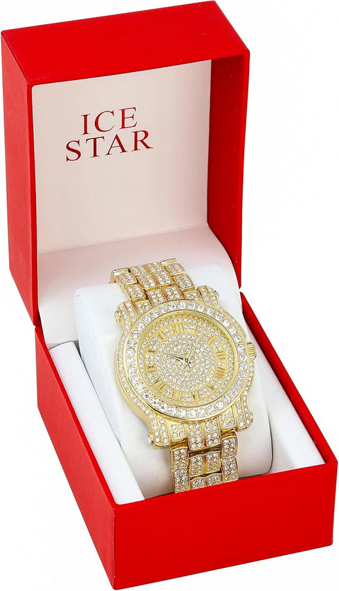 Techno Pave Mens 45mm Iced Diamond Roman Dial Watch...