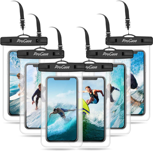 ProCase 6 Pack Waterproof Phone Pouch Waterproof Phone Case for iPhone 15 14 13 12 11 Pro Max XS X, Cell Phone Pouch Holder with Lanyard for Galax...