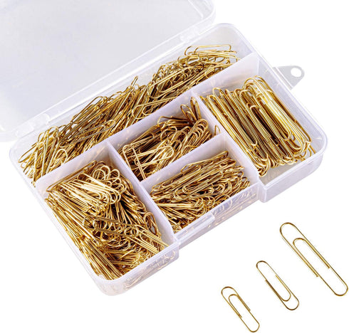 600 Paper Clips,Office Gold Paper Clips Assorted Sizes(Small,Medium and Jumbo) 28 mm,33mm,50 mm...