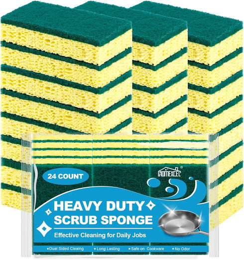 Heavy Duty Scrub Sponges Kitchen 24pcs,Dual Side Cleaning Dish Sponges for Non-Coated Cookware,Pocelain Bakeware and More...