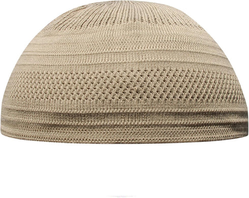 TheKufi® Cotton Stretch-knit Topi MUSLIM Kufi Skull Cap Head Cover Comfortable Fit Beanie (L, Light Brown)...