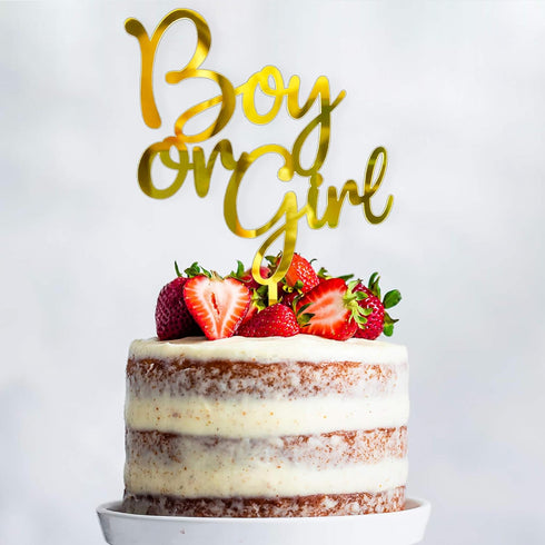 Larger Size Acrylic Mirror Gold Boy or Girl Cake Topper, Gender Reveal Cake Topper, Baby Shower Party Supplies Decoration for Cake Topper, Cake Fl...