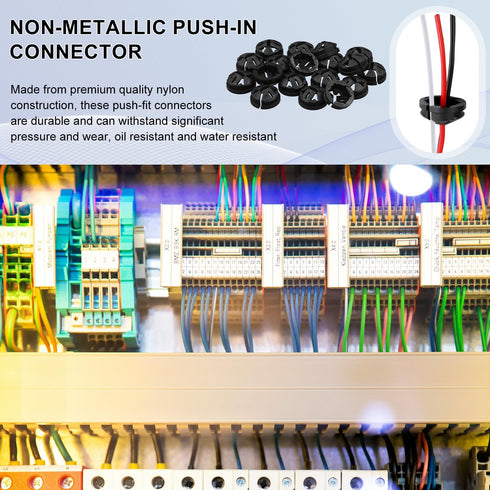 50pcs Push-in Cable Connectors, 3/8 Inch Trade Size Non-Metallic Push In Connector Plastic Electrical Box Wire Inserts Button Push-in NM Cable Cla...