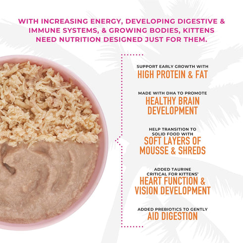 Tiki Cat Baby Mousse & Shreds, Chicken, Salmon, and Chicken Liver, High-Protein, Wet Cat Food for Kittens 4 Weeks+, 1.9 oz. Cans (Pack of 3)...