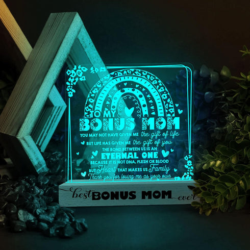 Bonus Mom 3D Illusion Lamp w Wooden Base USB Powered Acrylic Night Light, Mom Gift from Son Daughter, Lamp Present for Mother Stepmom Bonus Mom, H...