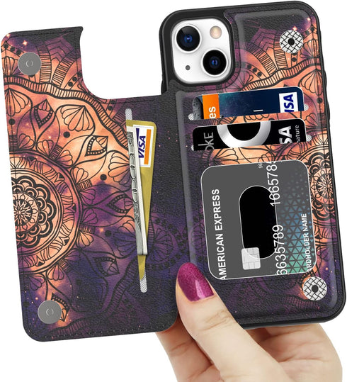 LETO for iPhone 13 Case,Luxury Flip Folio Leather Wallet Cover with Fashion Designs for Girls Women,Built-in Card Slots Kickstand Protective Phone...