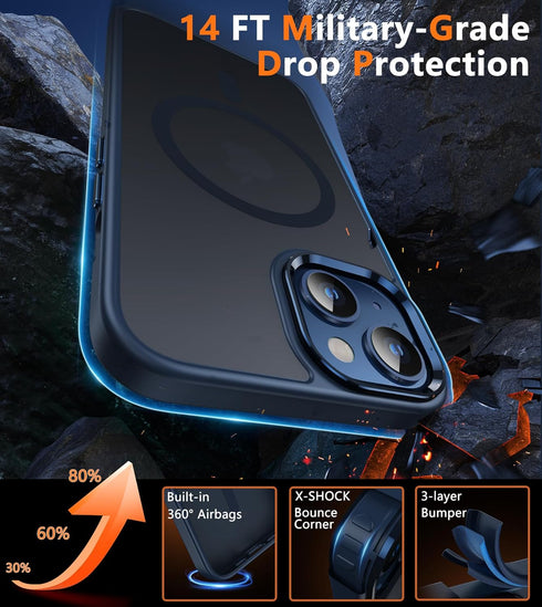 FNTCASE for iPhone 13 Phone Case: iPhone 14 Case Magnetic Translucent Matte Back Cover Metal Button Military Grade Protection Shockproof Shell Ful...