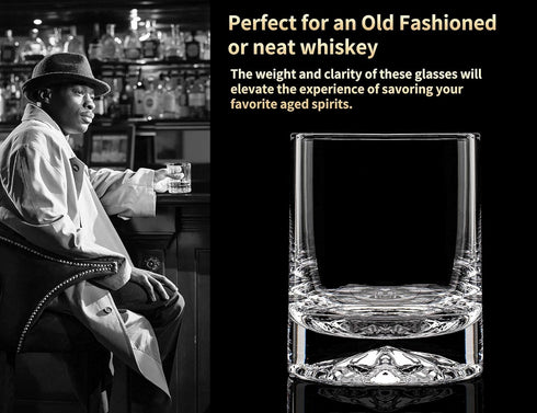 JBHO Hand Blown Crystal Double Old Fashioned Cocktail, Solid Whiskey Glasses, Rocks Glasses, Lowball Glasses - 12 Ounce - set of 2 - Perfect Size ...