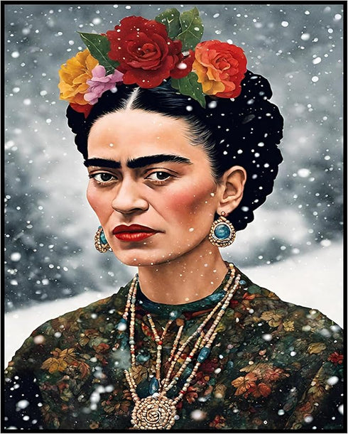 Posterizer 1 pcs- Frida Kahlo inspied art in the snow-Famous Figures Art Collection-Floral Botanical Art- Living Room Bedroom Decor- unframed wall...