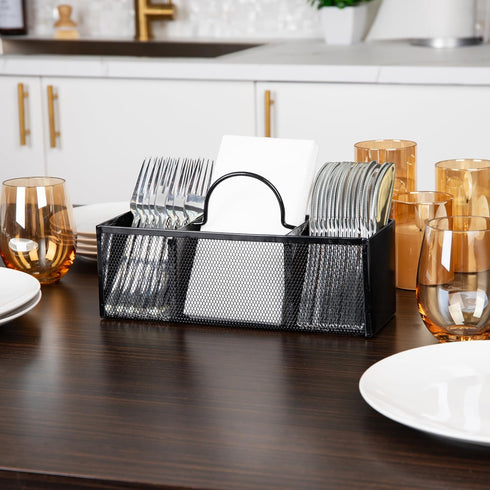 Mind Reader Utensil Dispenser, Silverware Organizer, Cutlery Countertop Organizer, Metal Mesh, 12"L x 3.5"W x 5.5"H, Black...