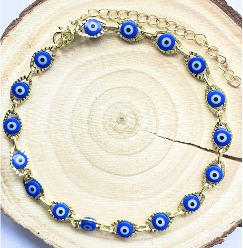 Evil Eye Anklet,14K Gold Evil Eye Anklet Bracelets for Women Dainty Ojo Luck Anklet (Gold navy evil eye anklet)...
