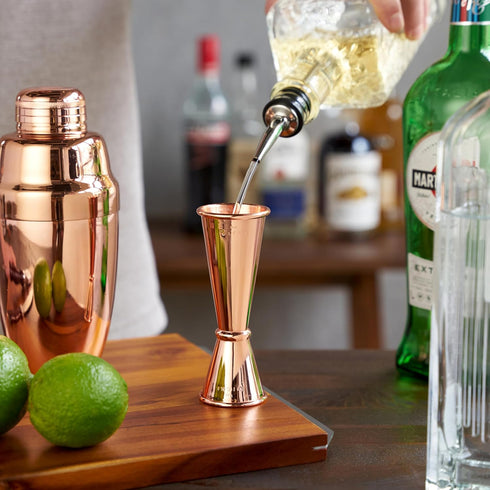 Viski Japanese Style Double Jigger for Cocktails, Bar Kit Essential, 1oz and 2oz with Interior Measurements, Rose Copper...