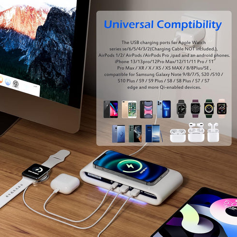 Wireless Charger Station USB C Port 30W 3 in 1 Wireless Charging Pad with Night Light for iPhone 15/14/13/12/Sumsung/Google...
