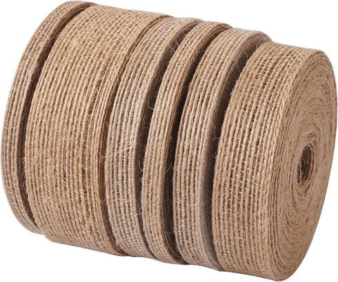 Pandahall 6 Rolls Natural Burlap Fabric Ribbon 10m/roll Jute Linen Ribbon Rolls 3/8, 1-1/4, 7/8 inch for Party Decoration DIY Crafts Making (Tan)...