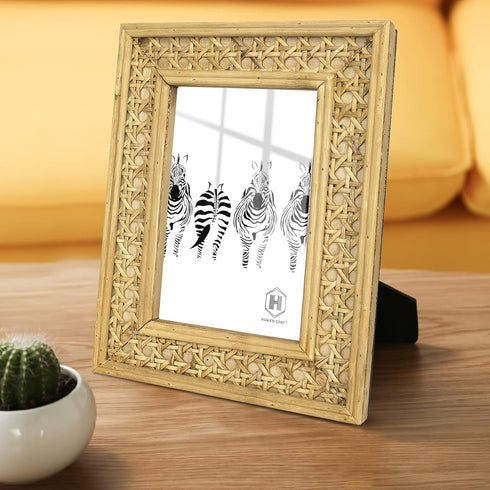 Rattan 4x6 picture Frame, Wicker Boho Rustic Photo Frame, Vintage Cany Stand Table Top Desk (4x6 inch)...