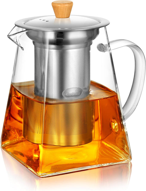 CNGLASS Glass Teapot with Infuser,24oz Clear Glass Tea Kettle with Removable Stainless Steel Strainer,Stovetop Safe Glass Teapot for Blooming and ...