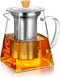 CNGLASS Glass Teapot with Infuser,24oz Clear Glass Tea Kettle with Removable Stainless Steel Strainer,Stovetop Safe Glass Teapot for Blooming and ...