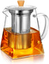 CNGLASS Glass Teapot with Infuser,24oz Clear Glass Tea Kettle with Removable Stainless Steel Strainer,Stovetop Safe Glass Teapot for Blooming and ...