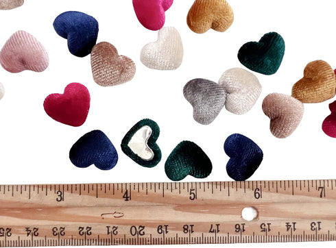 PEPPERLONELY 50PC Velvet Fabric Cloth Covered Heart Shape Flat Back Buttons 15x17mm, Pink...