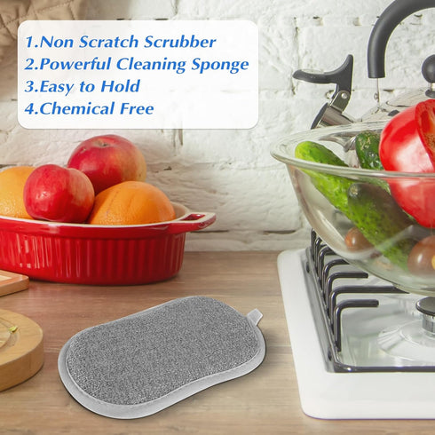 6 Pack Multipurpose Dish Scrubber Sponges, Non Scratch Sponge Microfiber Side for Dish Rough Side for Non Stick Cookware Reusable Sponge Scrub Spo...