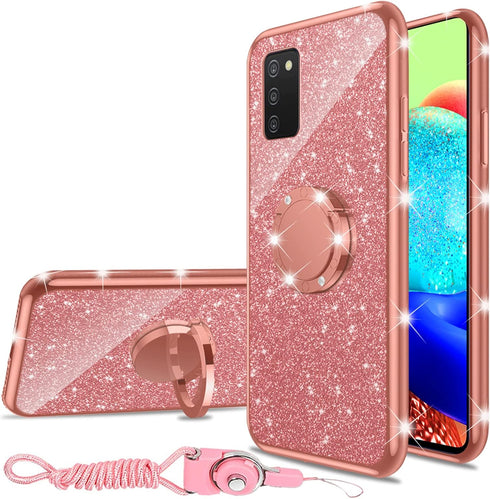 nancheng for Samsung Galaxy A03S case Glitter Luxury Cute Silicone TPU Phone Case for Women Girls with Kickstand, Bling Diamond Rhinestone Bumper ...