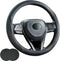 Car Steering Wheel Cover Black, 14-14.5 inch Steering Wheel Covers with Coasters Microfiber Leather Carbon Fiber Breathable Anti-Slip Durable Univ...