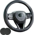 Car Steering Wheel Cover Black, 14-14.5 inch Steering Wheel Covers with Coasters Microfiber Leather Carbon Fiber Breathable Anti-Slip Durable Univ...