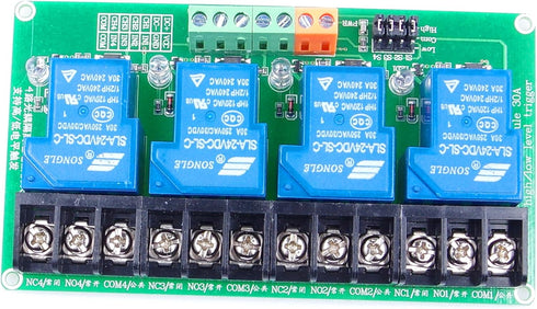 4-Channel DC 24V Relay Module High Low Level Triggering Optocoupler Isolation Load 30A DC 30V AC 250V for PLC Automation Control, Industrial Syste...