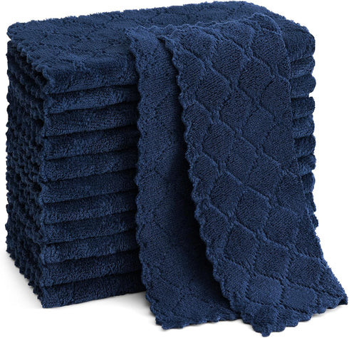 Homaxy 12 Pack Kitchen Dish Cloths (10 x 10 Inches, Navy Blue), Super Soft and Absorbent Coral Velvet Dish Towels, Nonstick Oil Fast Drying Microf...