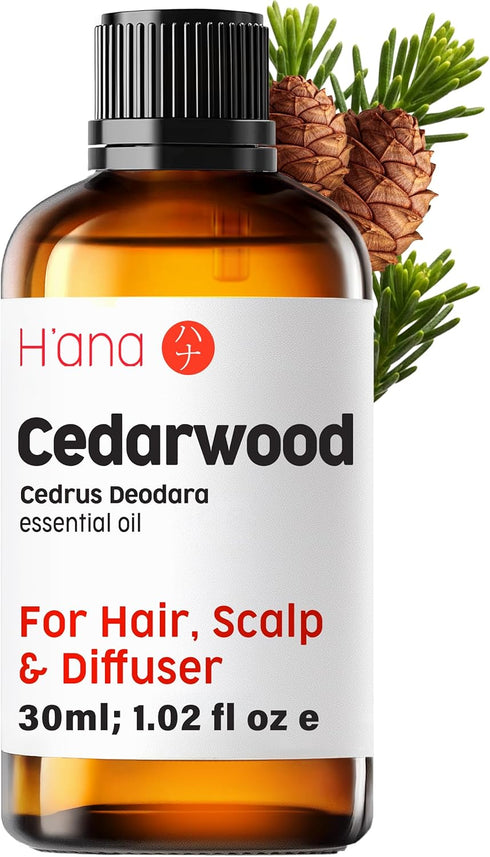 H’ana Cedarwood Essential Oil - 100% Pure and Natural Cedarwood Oil for Hair, Diffuser, and Aromatherapy - with a Warm, Woody Scent (1 Fl Oz)...
