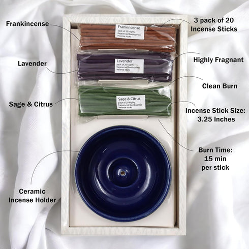 Hosley® 60 Stick Bulk Pack Serenity in Scents Incense Ceramic Assorted Spa Incense Set with Ceramic Holder & Premium Aromas for Relaxation and Med...