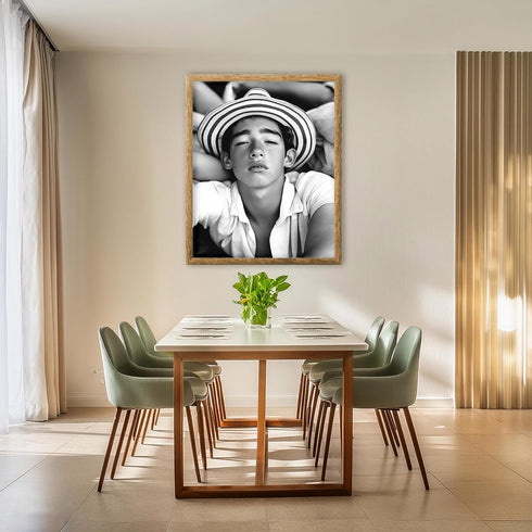 Posterizer 1 pcs-black and white photo of young man with beach hat 4-Photography Art-Retro Art-Decor for Home & Office- unframed wall art...