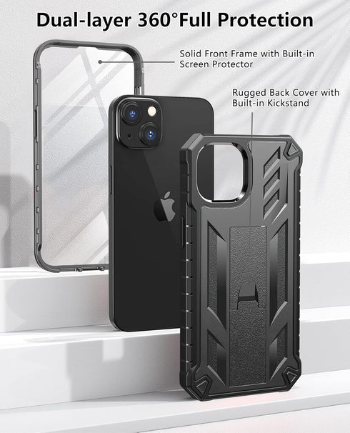 for iPhone 13/14 Protective Case: for iPhone 16e Cover with Built-in Kickstand | Heavy Duty Military Grade Hard Protection Shock Proof | Durable D...