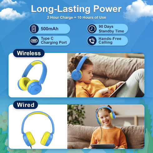 Contixo KB-5 Kids Headphones - Over The Ear Foldable Bluetooth Wireless Headphone for Kids - 85dB with Volume Limited - Toddler Headphones for Boy...