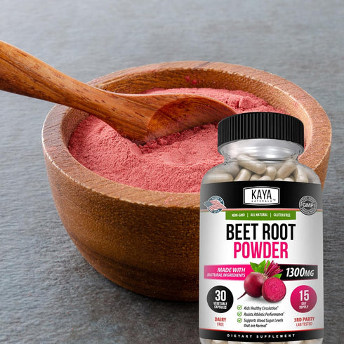 Kaya Naturals Premium Organic Beet Root Powder Supplements - Promotes Healthy Circulation and Nitric Oxide Flow - Non-GMO and Gluten Free - 30 Cou...