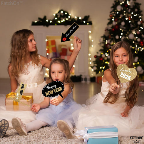 KatchOn, Glitter New Years Photo Booth Props 2025 - Pack of 32 | New Years Eve Photo Booth Props 2025, Happy New Years Decorations 2025 | New Year...