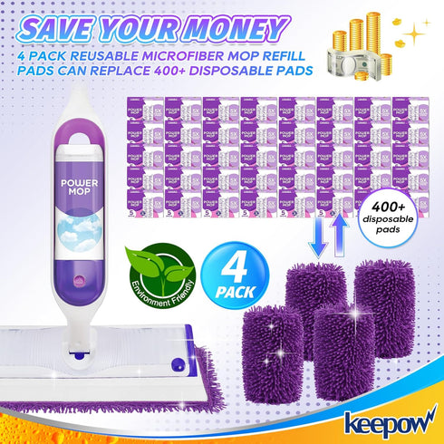KEEPOW Reusable Power Mop Refill Pads Compatible with Swiffer PowerMop, Microfiber Power Mop Refills, Power Mop Pads for Hardwood Floor Cleaning, ...