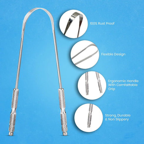 Tongue Scraper for Adults by HOKIN (2Pcs Oral Care Pack) Stainless Steel Tongue Cleaners Reduce Bad Breath 100% Metal tough Scrapers Men and Women...