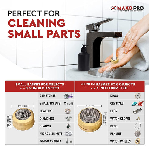 Ultrasonic Cleaner Baskets for Small Parts | Set of 2 Ultrasonic Parts Cleaner Basket with Screw Lock | Brass Body Stainless Steel Mesh Jewelry St...