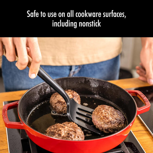 STAUB Silicone Spatula Turner, Perfectly Angled for Lifting Pancakes, Sandwiches and Picking up Veggies Durable BPA-Free Matte Black Silicone, Aca...
