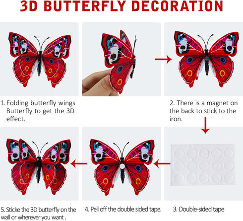 24PCS Butterfly Wall Decals Removable 3D Butterflies Decor for Wall Sticker Mural Stickers Home Decoration Kids Room Bedroom Decor (Double Layer-R...