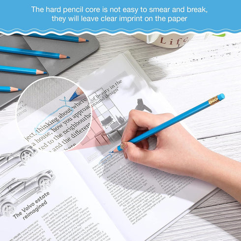 12 Pieces Erasable Pencils Pencils Sharpened Pencils HB Pencils with Eraser Wood Correcting Pencils Checking Pencils (Blue)...