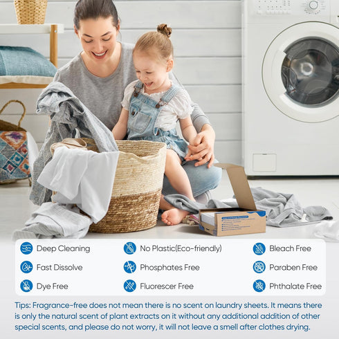 Fragrance Free Laundry Detergent Sheets Travel Eco-friendly 300 Loads Fisroa Clothes Washing Detergent Sheets Plastic-Free Washer Sheets, Unscente...