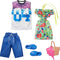 Barbie & Ken Fashions 2-Pack Clothing & Accessories Set, 1 Tropical Dress & Tote for Barbie Doll & 1 Tropical Shirt & Shorts Outfit with Shoes for...