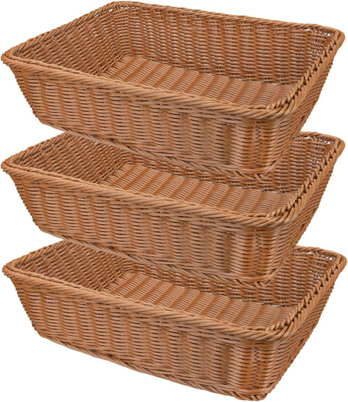 Yarlung 3 Pack Imitation Rattan Woven Bread Baskets, 11.8 Inch Poly Wicker Fruit Baskets for Food Serving, Display, Vegetables, Home Kitchen, Rest...
