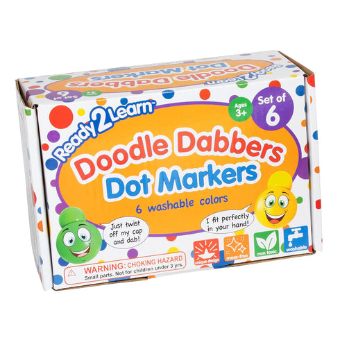 READY 2 LEARN Doodle Dabbers Dot Markers - Set of 6 Washable Colors - Non Toxic - Specially Designed Toddler Grip with Storage Tray Provided...