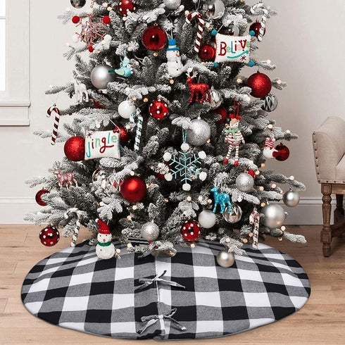yuboo Buffalo Christmas Tree Skirt, 48 Inches White and Black Checked Ornaments for Farmhouse Buffalo Plaid Christmas Decor...