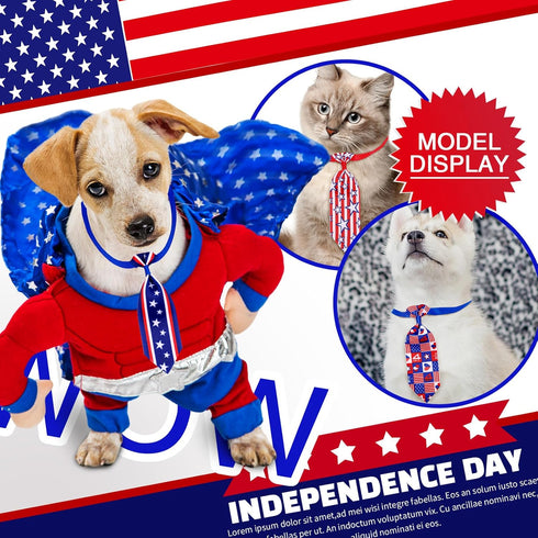 4th of July Dog Ties, 12pcs Independence Day Blue and Red Samll Dog Collar Neck Ties, Handmade Patriotic Day Dog Ties for Small Dogs, Pet Dog Ties...